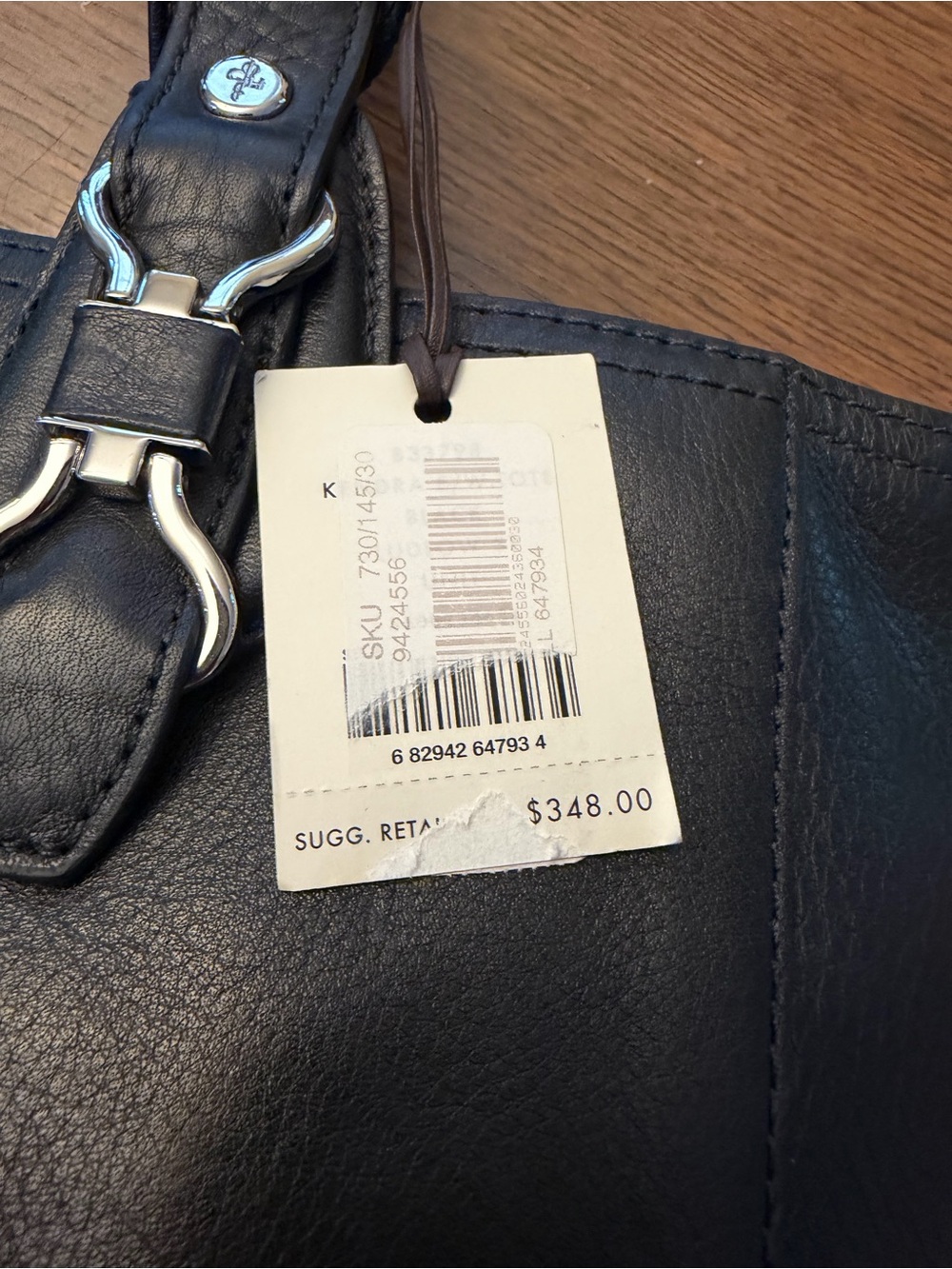 Cole Haan Black Leather Shoulder Tote with Front Zip - Picture 3 of 4
